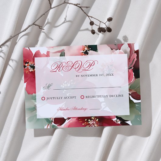  Christmas Themed Red Floral Wedding  RSVP Kaartje