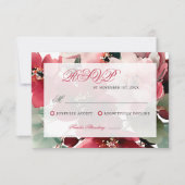  Christmas Themed Red Floral Wedding  RSVP Kaartje (Voorkant)
