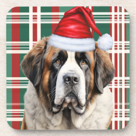 Christmas Themed Saint Bernard Dog Holiday Plaid Bier Onderzetter