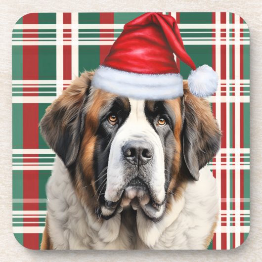 Christmas Themed Saint Bernard Dog Holiday Plaid Bier Onderzetter (Voorkant)