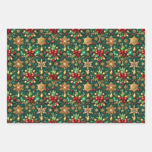 Christmas-themed three festive patterns inpakpapier vel (Voorkant)