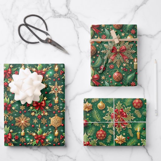 Christmas-themed three festive patterns inpakpapier vel (Voorkant)
