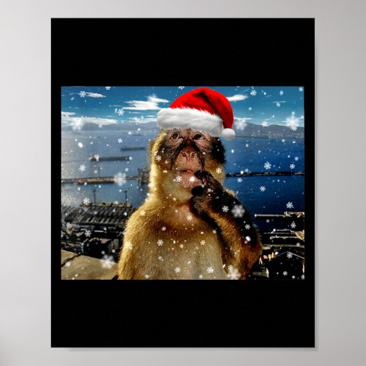 Christmas Thinking Monkey Meme Brainrot Xmas Gift  Poster (Voorkant)