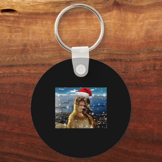 Christmas Thinking Monkey Meme Brainrot Xmas Gift Sleutelhanger (Voorkant)