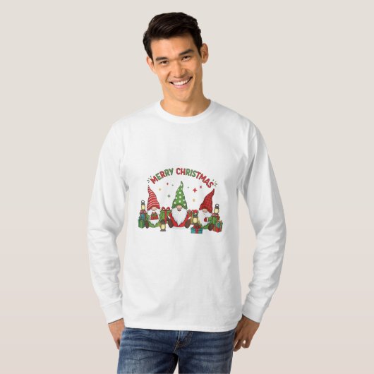 Christmas Three Gnomes Presents T-shirt (Voorkant volledig)