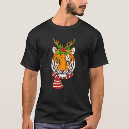 Christmas Tiger Cat Santa Clause Reindeer Xmas Tig T-shirt (Voorkant)
