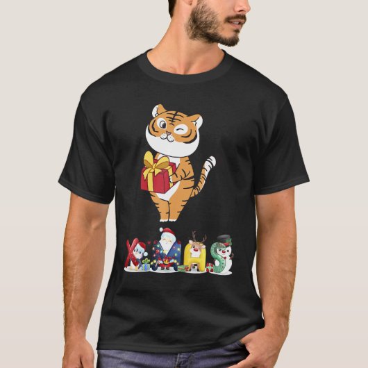 Christmas Tiger Face Tree Snow  Pajama Xmas 2021   T-shirt (Voorkant)