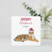 Christmas Tiger Funny Animal met Santa Hat Kaart (Staand voorkant)