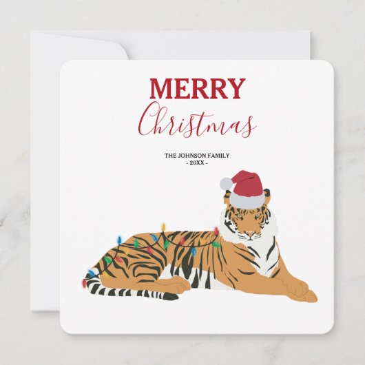 Christmas Tiger Funny Animal met Santa Hat Kaart (Voorkant)