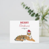Christmas Tiger Funny Animal met Santa Hat Kaart (Staand voorkant)