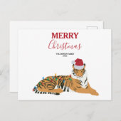 Christmas Tiger Funny Animal met Santa Hat Kaart (Voorkant / Achterkant)