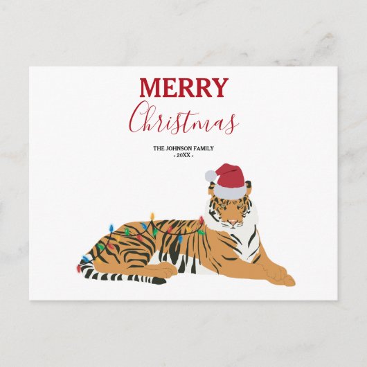 Christmas Tiger Funny Animal met Santa Hat Kaart (Voorkant)