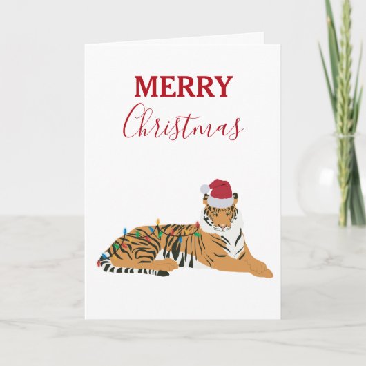 Christmas Tiger Funny Animal met Santa Hat Kaart (Voorkant)