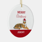 Christmas Tiger Funny Animal met Santa Hat Kaart Keramisch Ornament (Rechts)