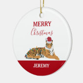 Christmas Tiger Funny Animal met Santa Hat Kaart Keramisch Ornament (Links)