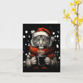 Christmas Tiger With Santa Hat Coffee Lover Funny  Kaart (Gele Bloem)