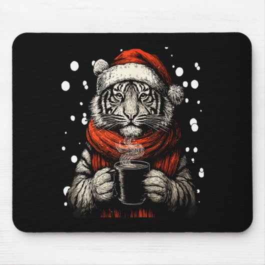Christmas Tiger With Santa Hat Coffee Lover Funny  Muismat (Voorkant)