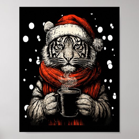Christmas Tiger With Santa Hat Coffee Lover Funny  Poster (Voorkant)