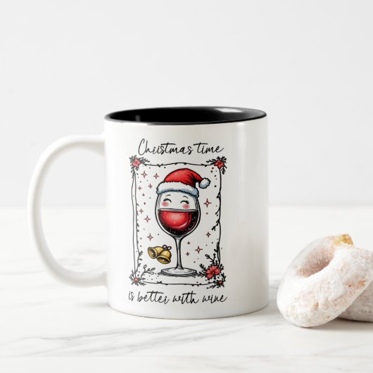 Christmas Time Is Better with Wine  Tweekleurige Koffiemok (Met donut)