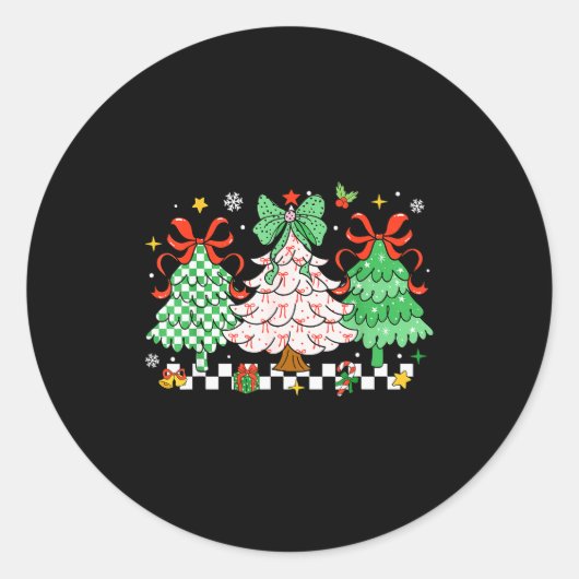 Christmas Tis The Season Coquette Bow Christmas Tr Ronde Sticker (Voorkant)