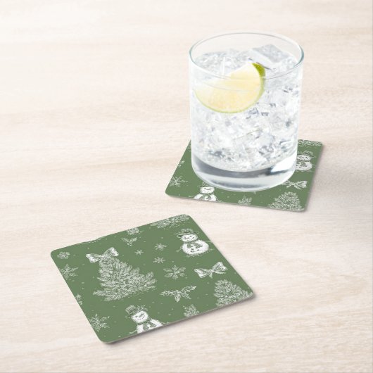 Christmas toile coaster kartonnen onderzetters (Insitu)