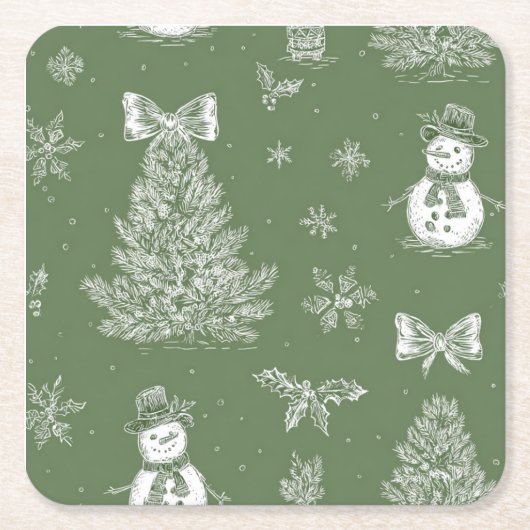 Christmas toile coaster kartonnen onderzetters (Voorkant)