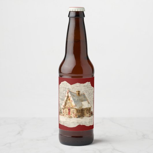 Christmas toile Santa  Bier Etiket (Voorkant)