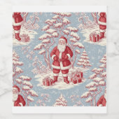 Christmas toile Santa  Wijn Etiket (Enkel label)