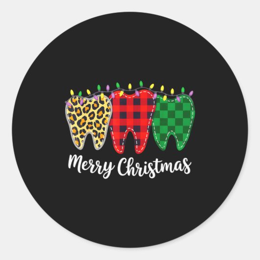 Christmas Tooth Dentist Dental Istant Teeth Leopar Ronde Sticker (Voorkant)