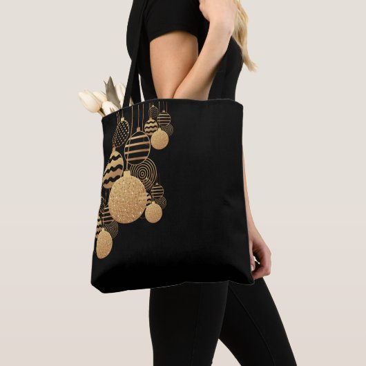 Christmas tote bag with baubles - black background (Dichtbij)