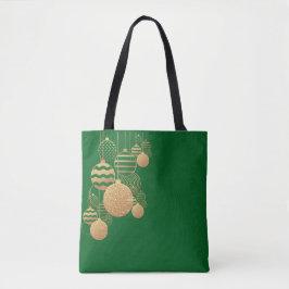 Christmas tote bag with baubles - green background