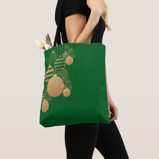 Christmas tote bag with baubles - green background (Dichtbij)