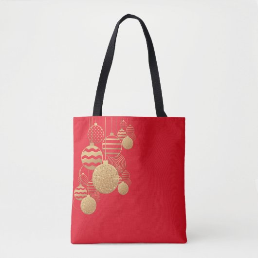 Christmas tote bag with baubles on red background (Voorkant)