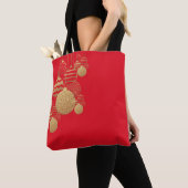 Christmas tote bag with baubles on red background (Dichtbij)