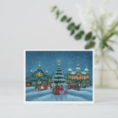 christmas town postcard basic feestdagenkaart (Staand voorkant)
