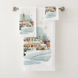 Christmas Town Towel Set Snowflakes Bad Handdoek