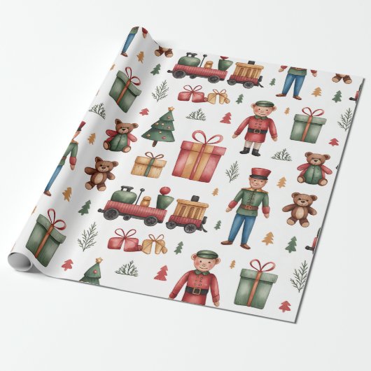 Christmas Toyland & Trains Wrapping Paper for Kids Cadeaupapier (Uitgerold)