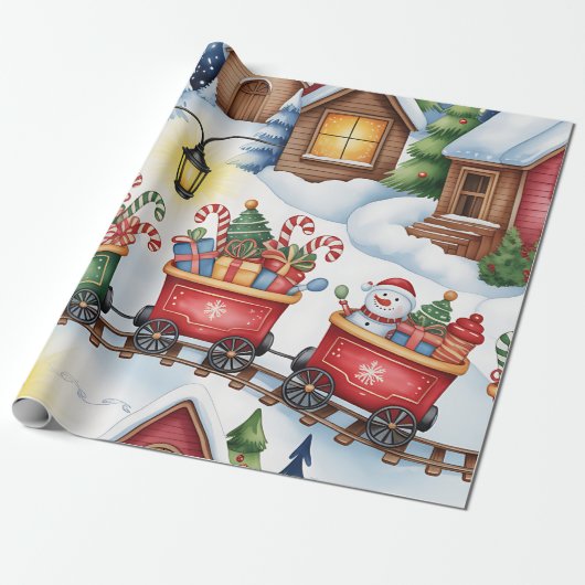 Christmas Toyland & Trains Wrapping Paper for Kids Cadeaupapier (Uitgerold)