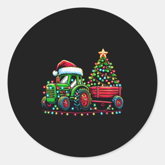 Christmas Tractor Boys Santa Xmas Farm Truck Ronde Sticker (Voorkant)