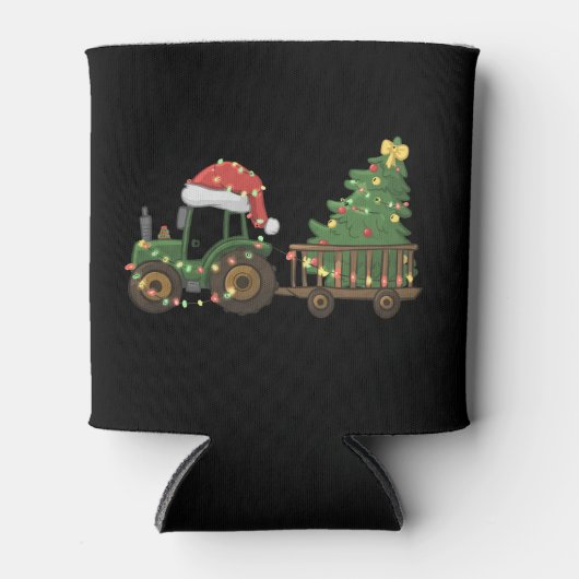 Christmas Tractor With Tree Farmer Farm Blikjeskoeler (Voorkant)