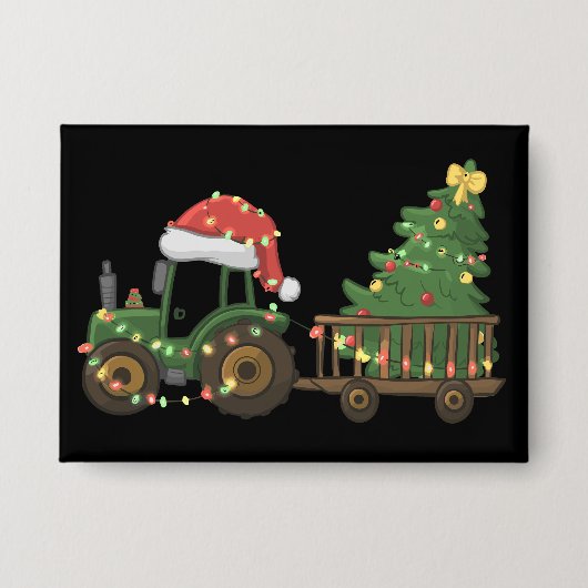 Christmas Tractor With Tree Farmer Farm Button (Voorkant)