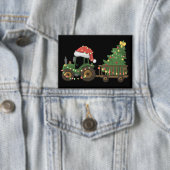 Christmas Tractor With Tree Farmer Farm Button (Insitu)