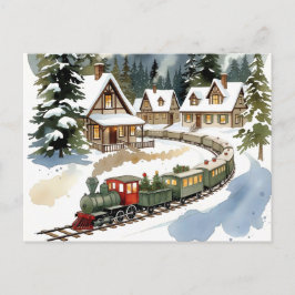 Christmas Train Around Cozy Chalet Village Briefkaart