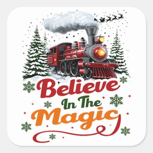 Christmas Train Believe Magic Holiday Vierkante Sticker (Voorkant)