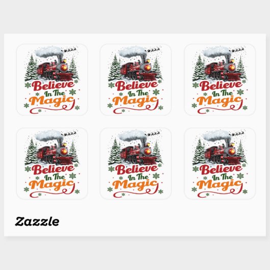 Christmas Train Believe Magic Holiday Vierkante Sticker (Vel)