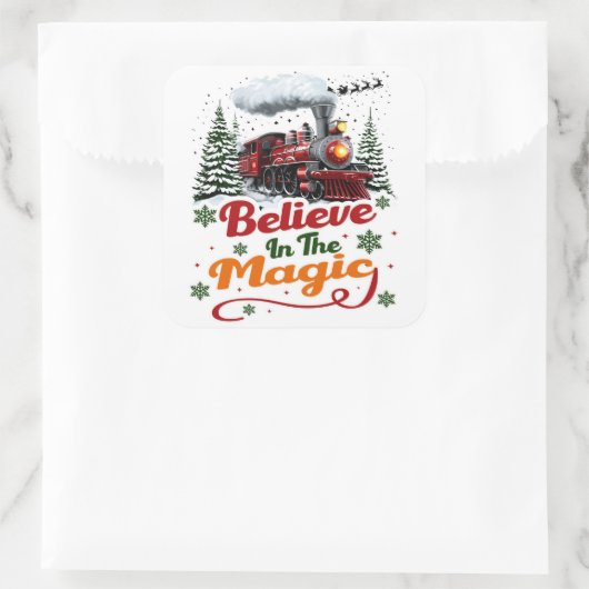 Christmas Train Believe Magic Holiday Vierkante Sticker (Tas)