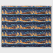 Christmas Train Gold Lights Snow Pine Trees Cadeaupapier (Vlak)