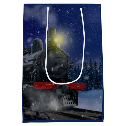 Christmas Train in the snow Medium Cadeauzakje (Achterkant)