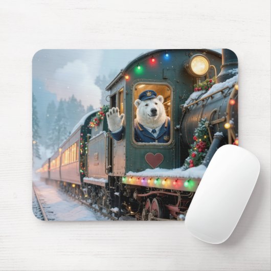 Christmas Train With Waving Polar Bear Muismat (Met muis)
