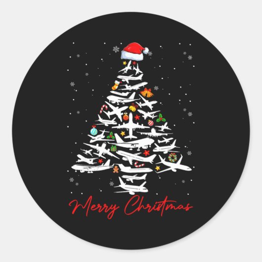 Christmas Tree Airplanes Lots Merry Christmas Men  Ronde Sticker (Voorkant)